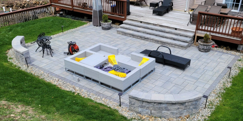 aerial view of a hardscape installation in a patio